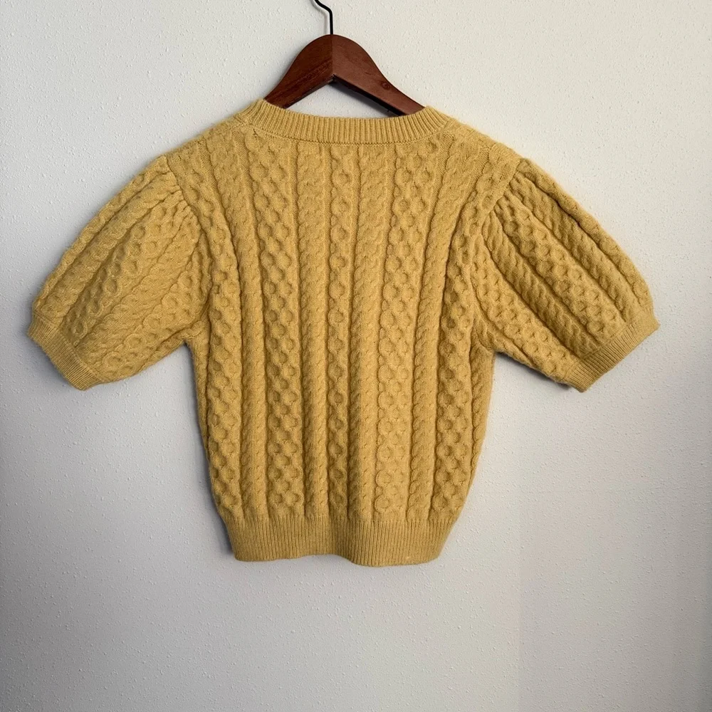 Mable Mustard Cable Knit Sweater Short Sleeve Cozy Cottagecore Medium - Picture 10 of 14
